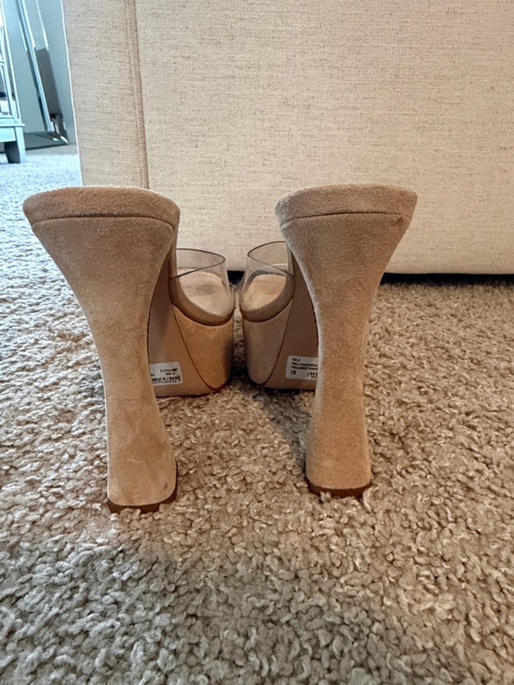 SCHUTZ Beige Suede Platform Mule with Clear Strap - Picture 3 of 6